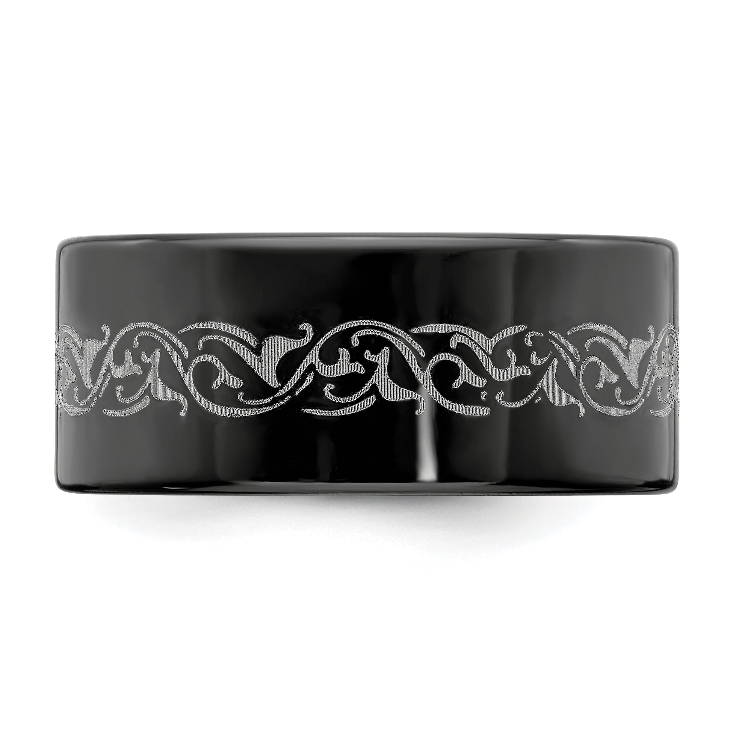 Edward Mirell Titanium Black Ti Flat Laser Patterned 10mm Band