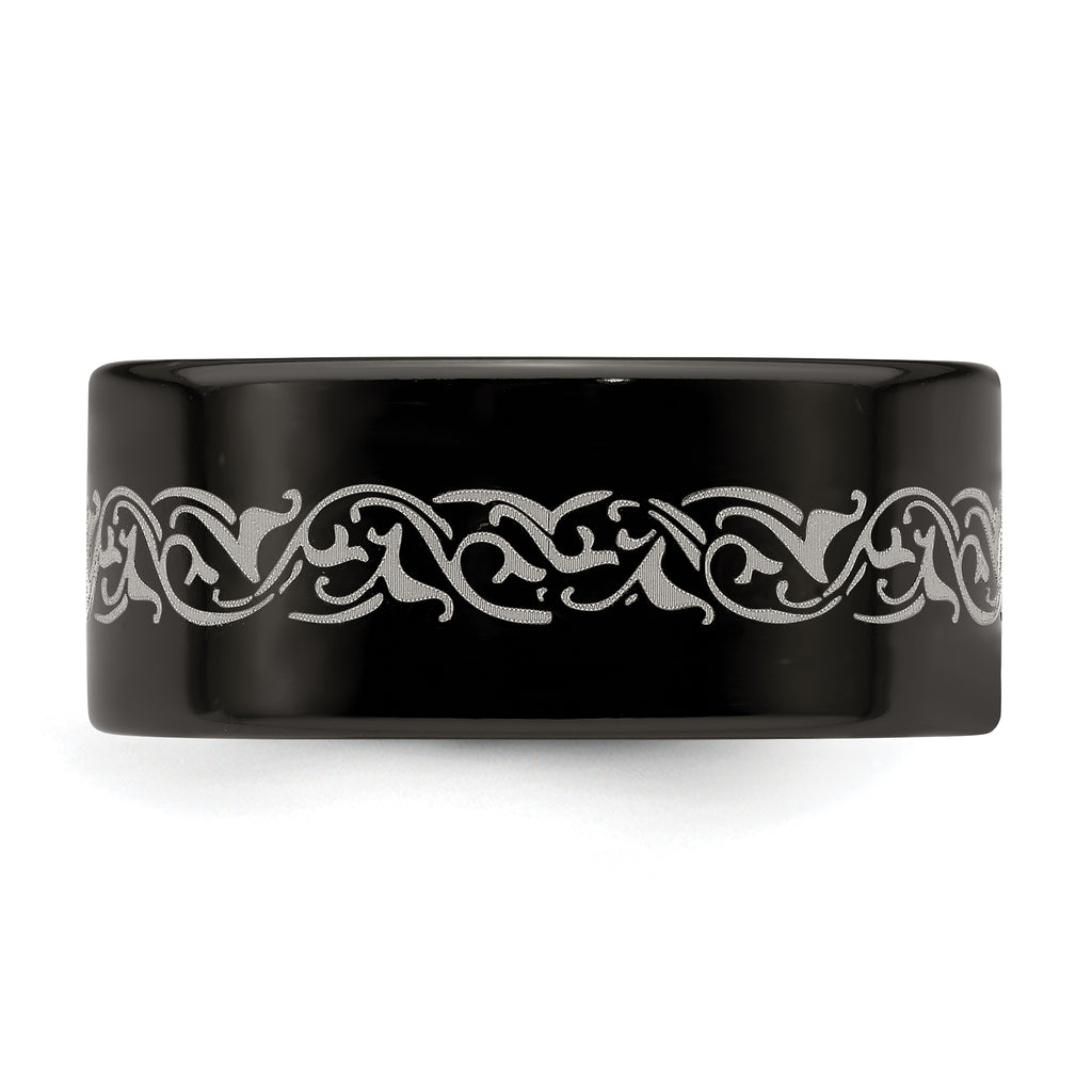 Edward Mirell Titanium Wedding Band with Laser Design Engravable 10mm