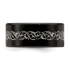 Edward Mirell Titanium Black Ti Flat Laser Patterned 10mm Band