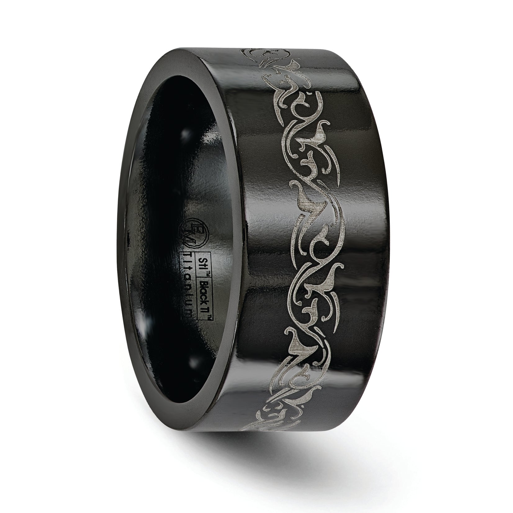 Edward Mirell Titanium Black Ti Flat Laser Patterned 10mm Band