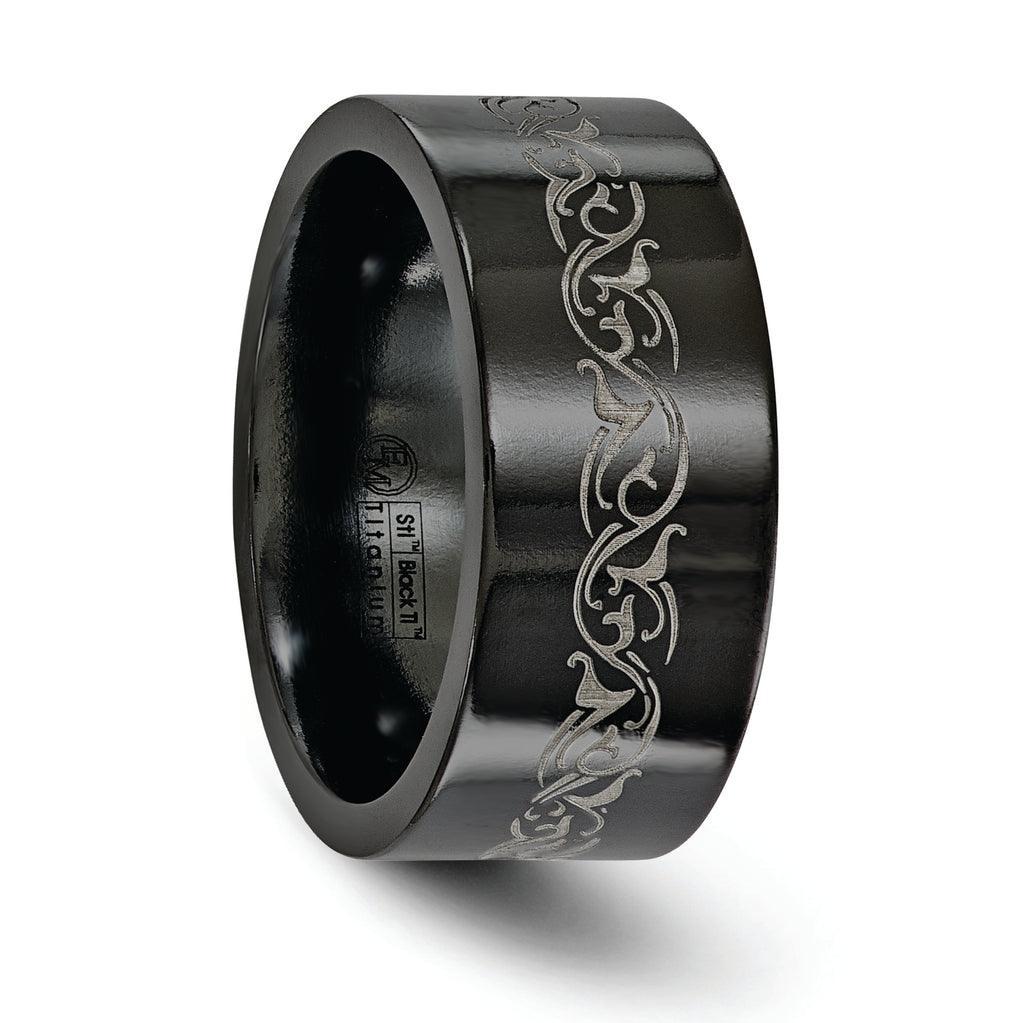 Edward Mirell Titanium Wedding Band with Laser Design Engravable 10mm