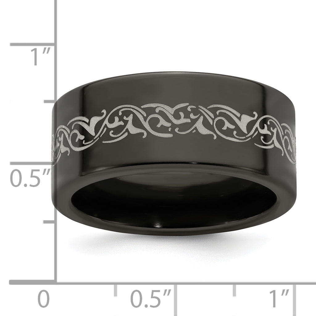 Edward Mirell Titanium Wedding Band with Laser Design Engravable 10mm