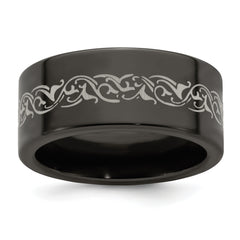 Edward Mirell Titanium Black Ti Flat Laser Patterned 10mm Band