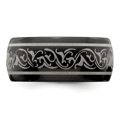 Edward Mirell Titanium Black Ti Domed Laser Patterned 10mm Band