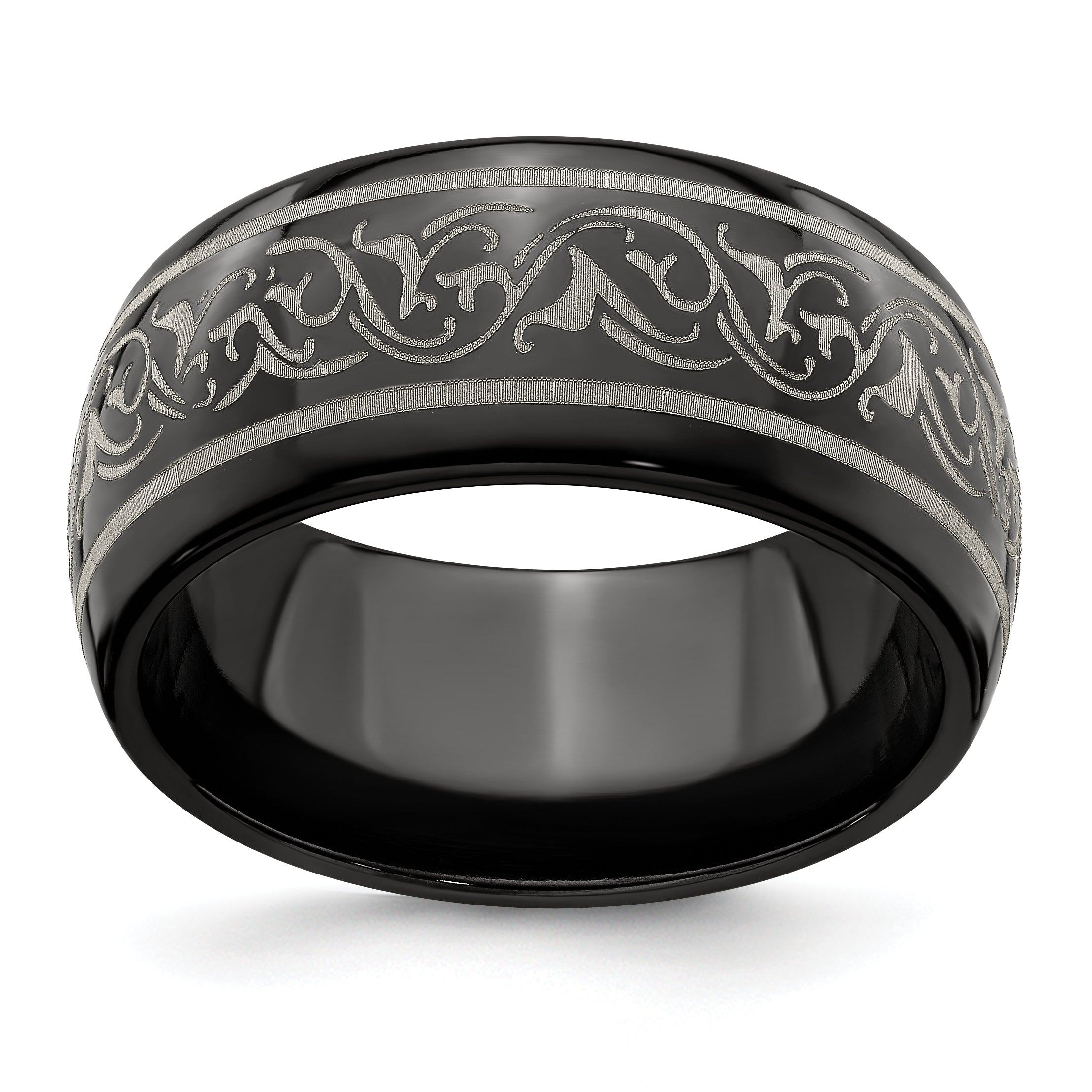 Edward Mirell Titanium Black Ti Domed Laser Patterned 10mm Band Main image
