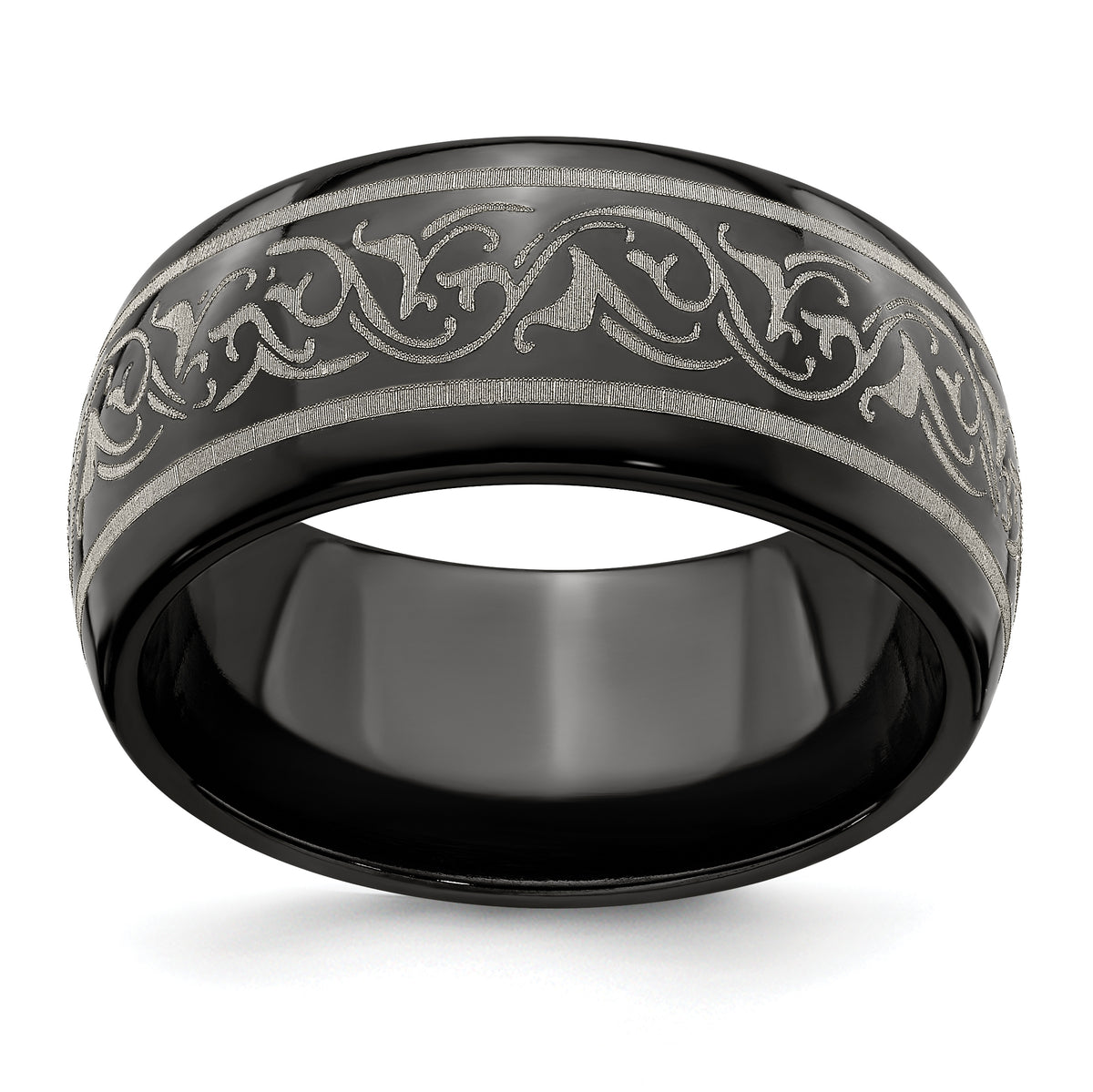 Edward Mirell Titanium Black Ti Domed Laser Patterned 10mm Band