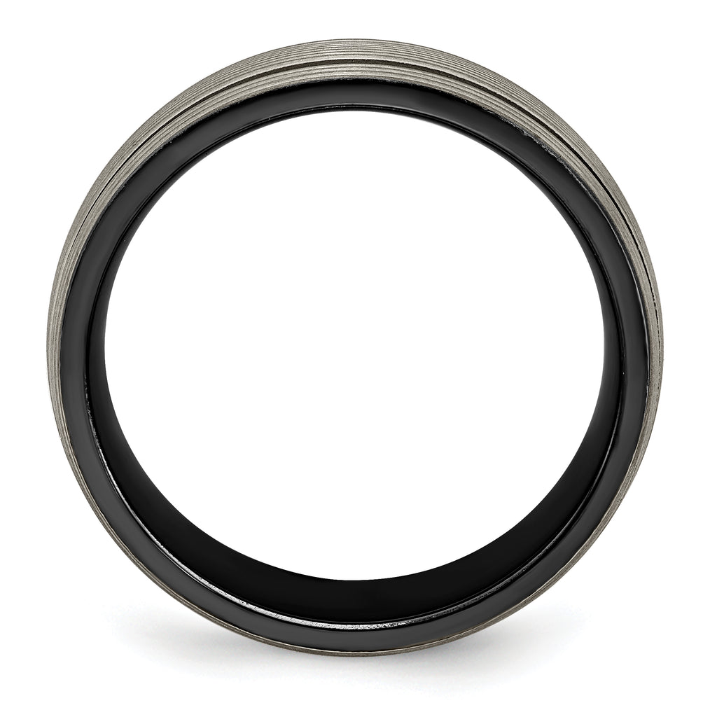 Titanium Wedding Band with Grooved Texture and Polished Finish