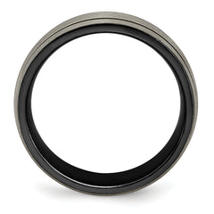 Titanium Wedding Band with Grooved Texture and Polished Finish