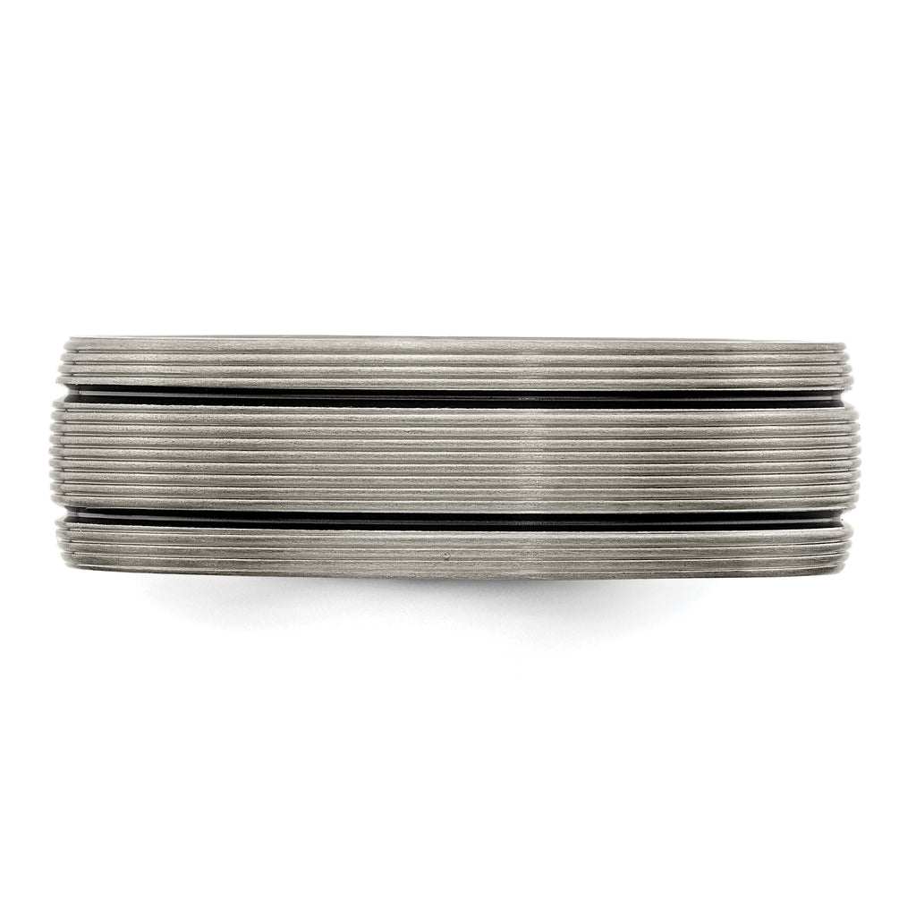 Titanium Wedding Band with Grooved Texture and Polished Finish