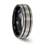 Titanium Wedding Band with Grooved Texture and Polished Finish