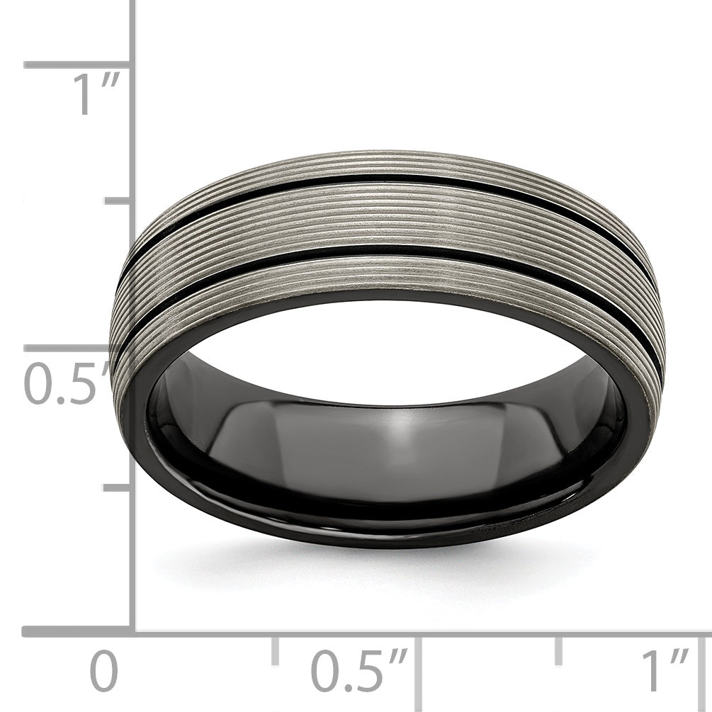 Titanium Wedding Band with Grooved Texture and Polished Finish
