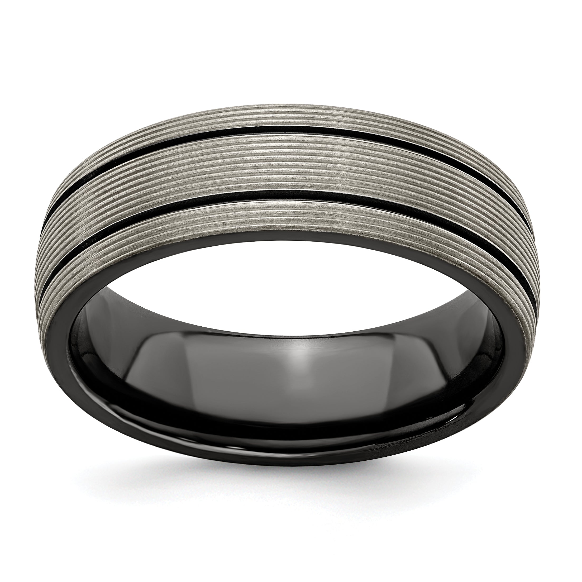 Edward Mirell Black Ti Grooves and Textured Lines 7mm Band Main image