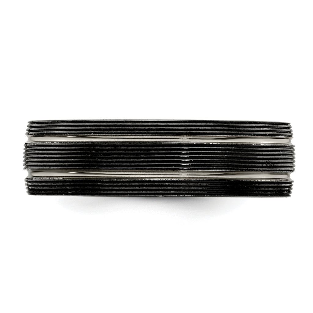 Titanium Wedding Band with Grooved Texture and Engravable Design