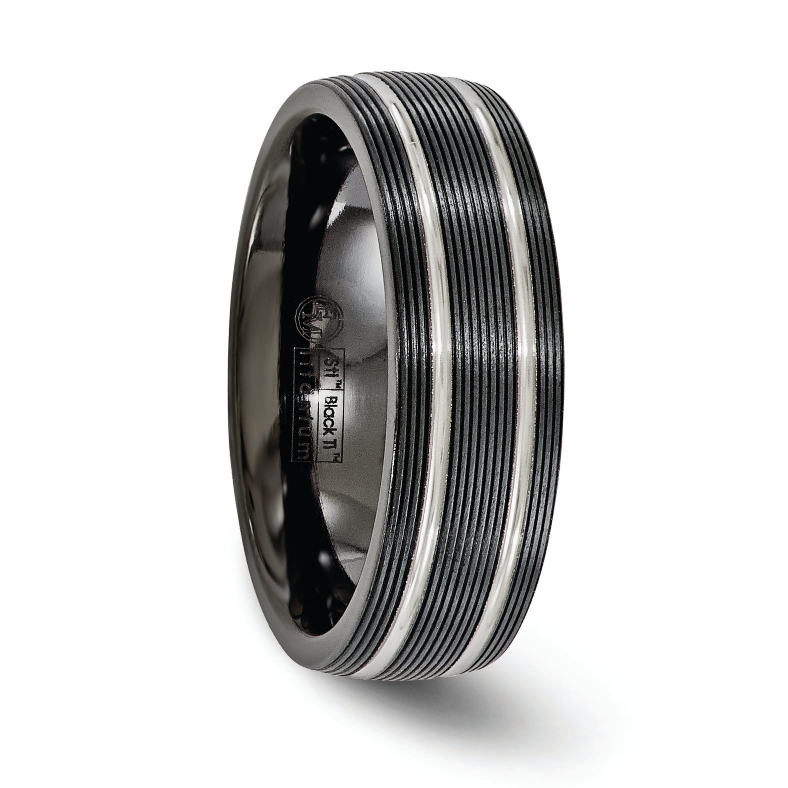 Titanium Wedding Band with Grooved Texture and Engravable Design