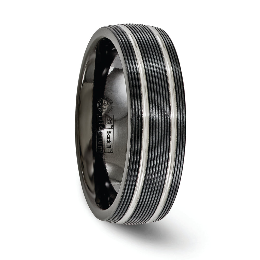 Titanium Wedding Band with Grooved Texture and Engravable Design