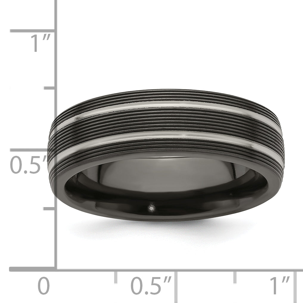 Titanium Wedding Band with Grooved Texture and Engravable Design