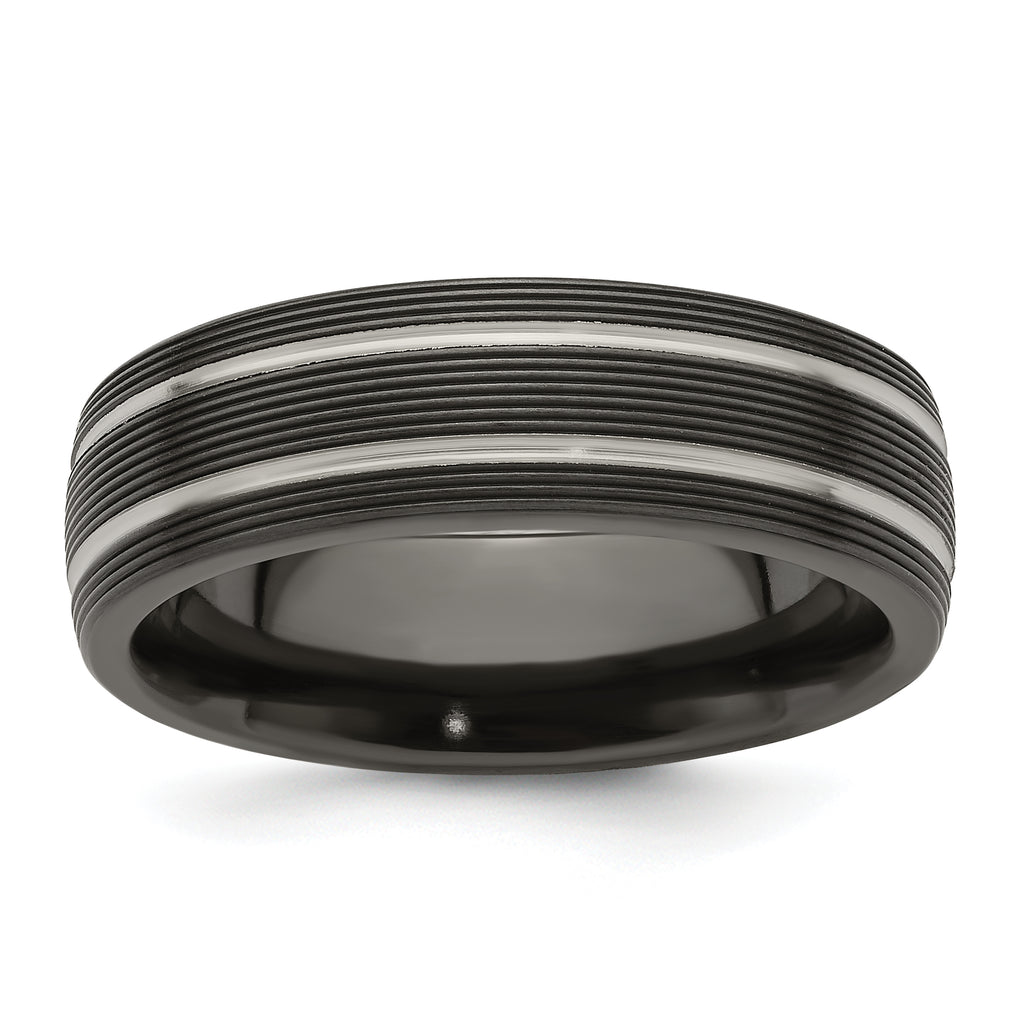 Edward Mirell Titanium Black Ti Textured Lines 7mm Band