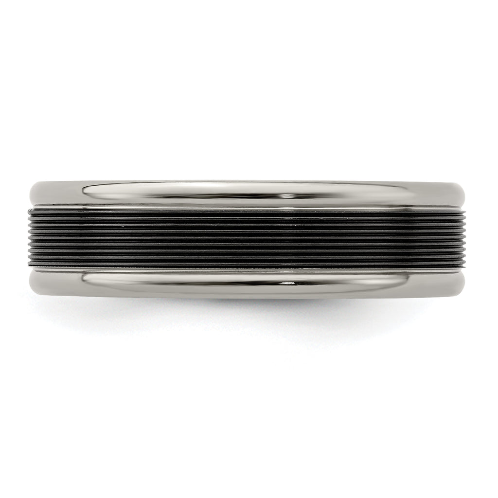 Edward Mirell Titanium Wedding Band with Polished Grooved Design