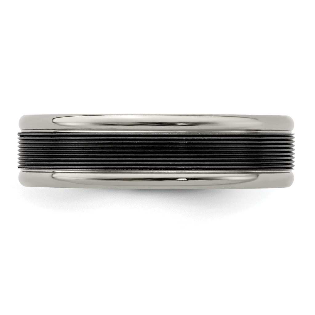 Edward Mirell Titanium Wedding Band with Polished Grooved Design