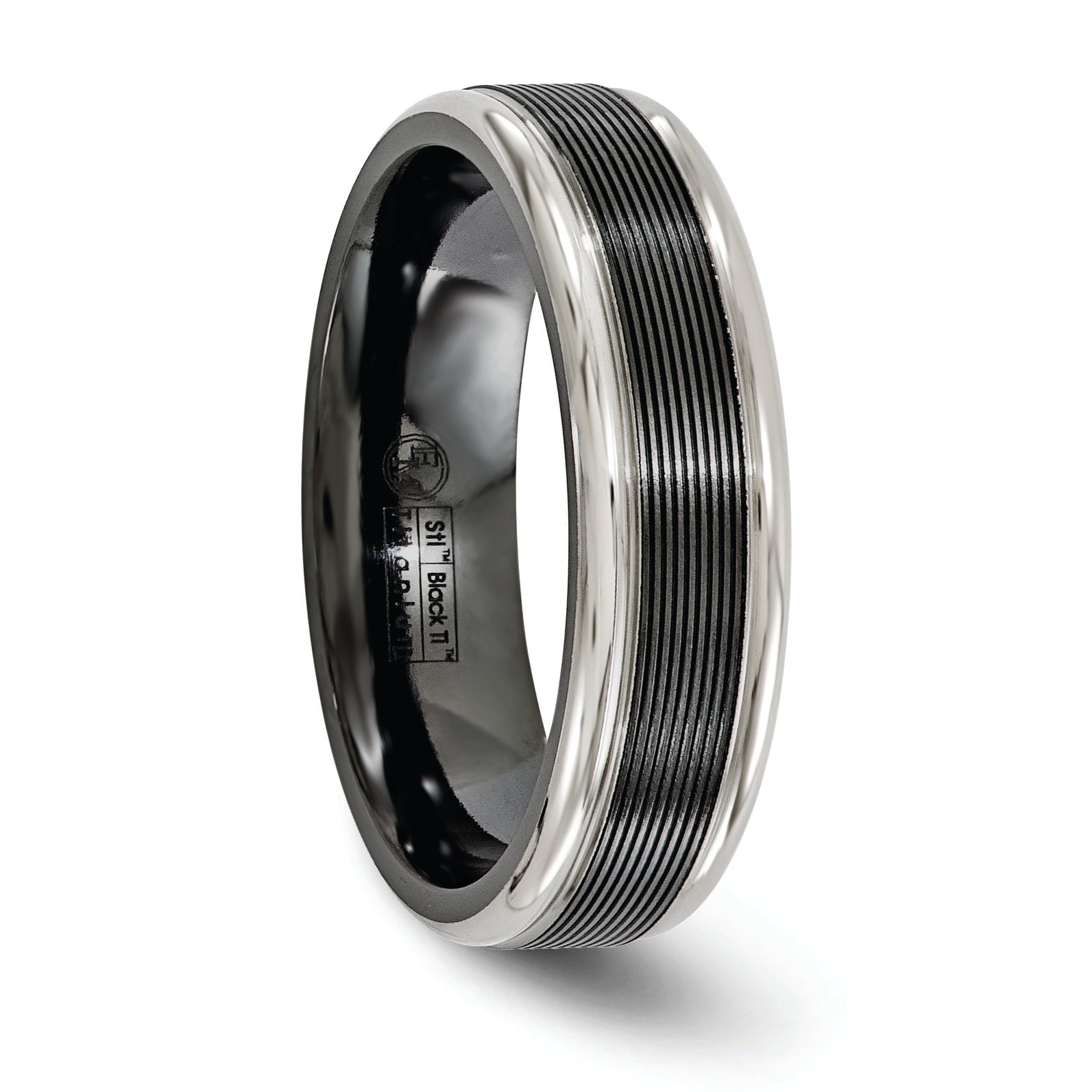Edward Mirell Titanium Wedding Band with Polished Grooved Design
