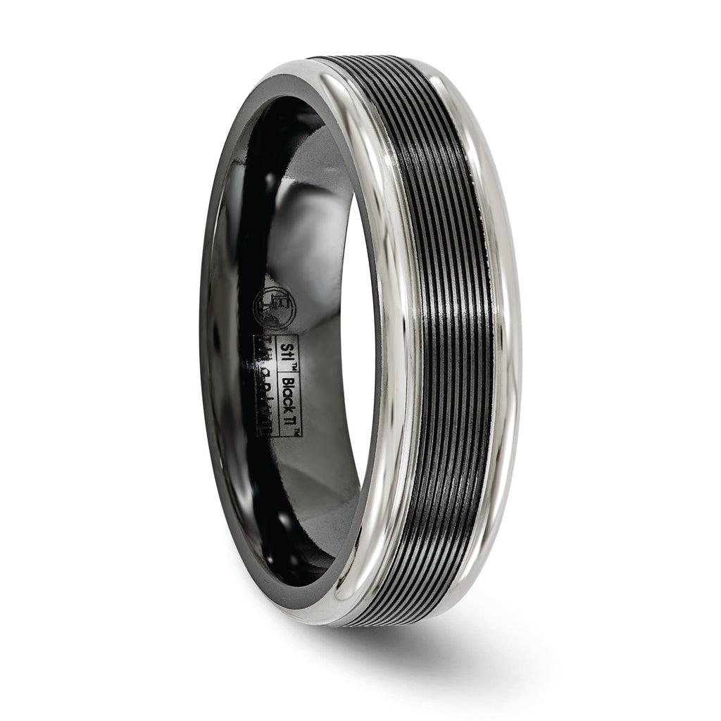 Edward Mirell Titanium Wedding Band with Polished Grooved Design