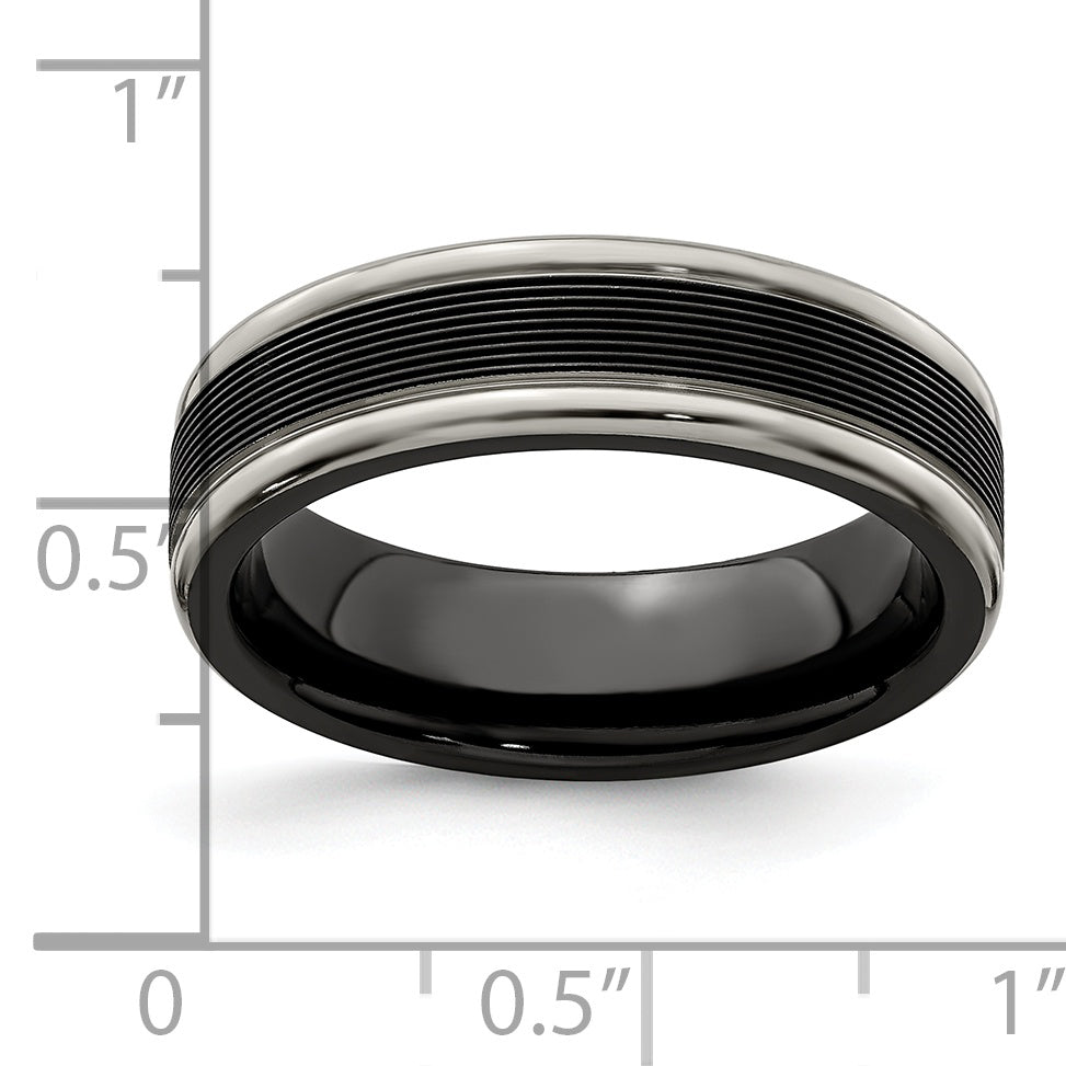 Edward Mirell Titanium Wedding Band with Polished Grooved Design