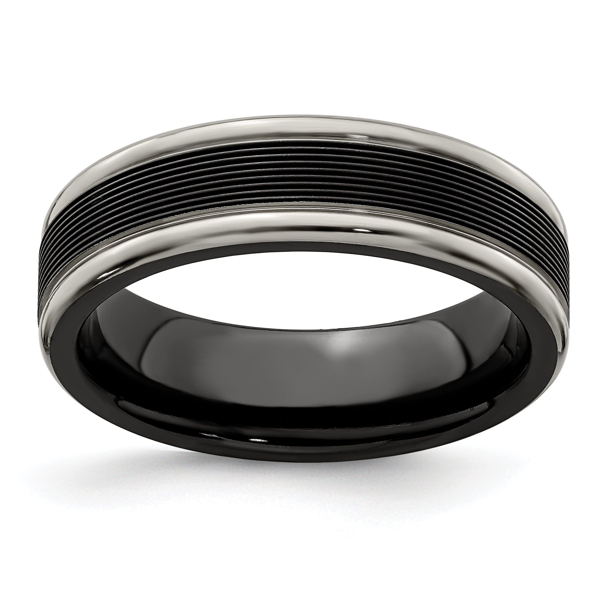 Edward Mirell Black TI -Traction Finish WithPolished Edge6.5mm Band Main image