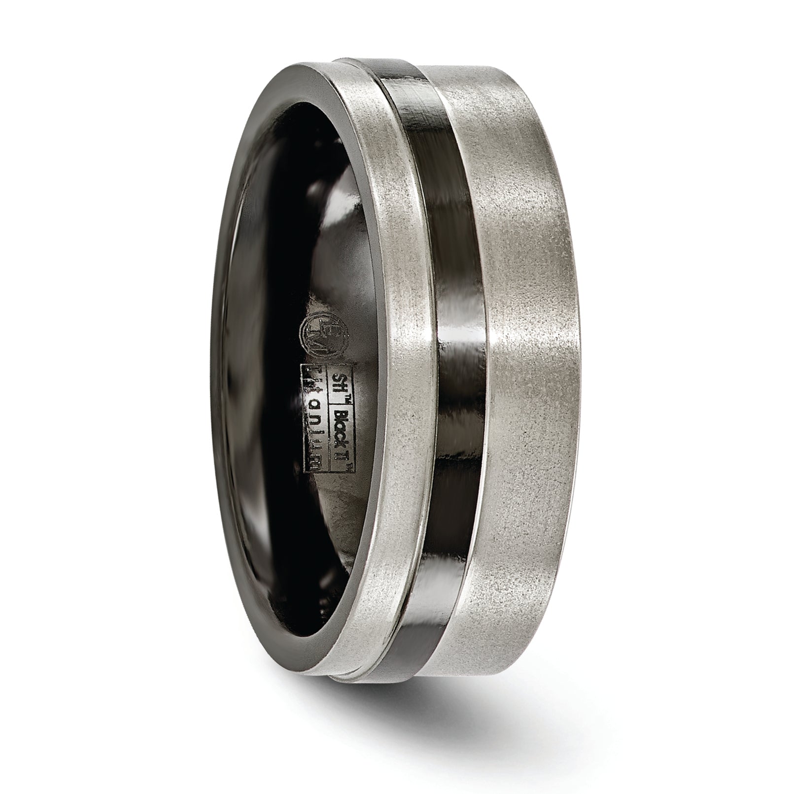 Edward Mirell Titanium Black Ti Flat Cut Edge Grooved 8mm Band