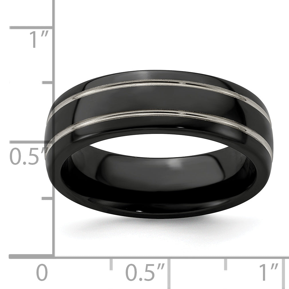Titanium Wedding Band with Grey Groove and Polished Finish