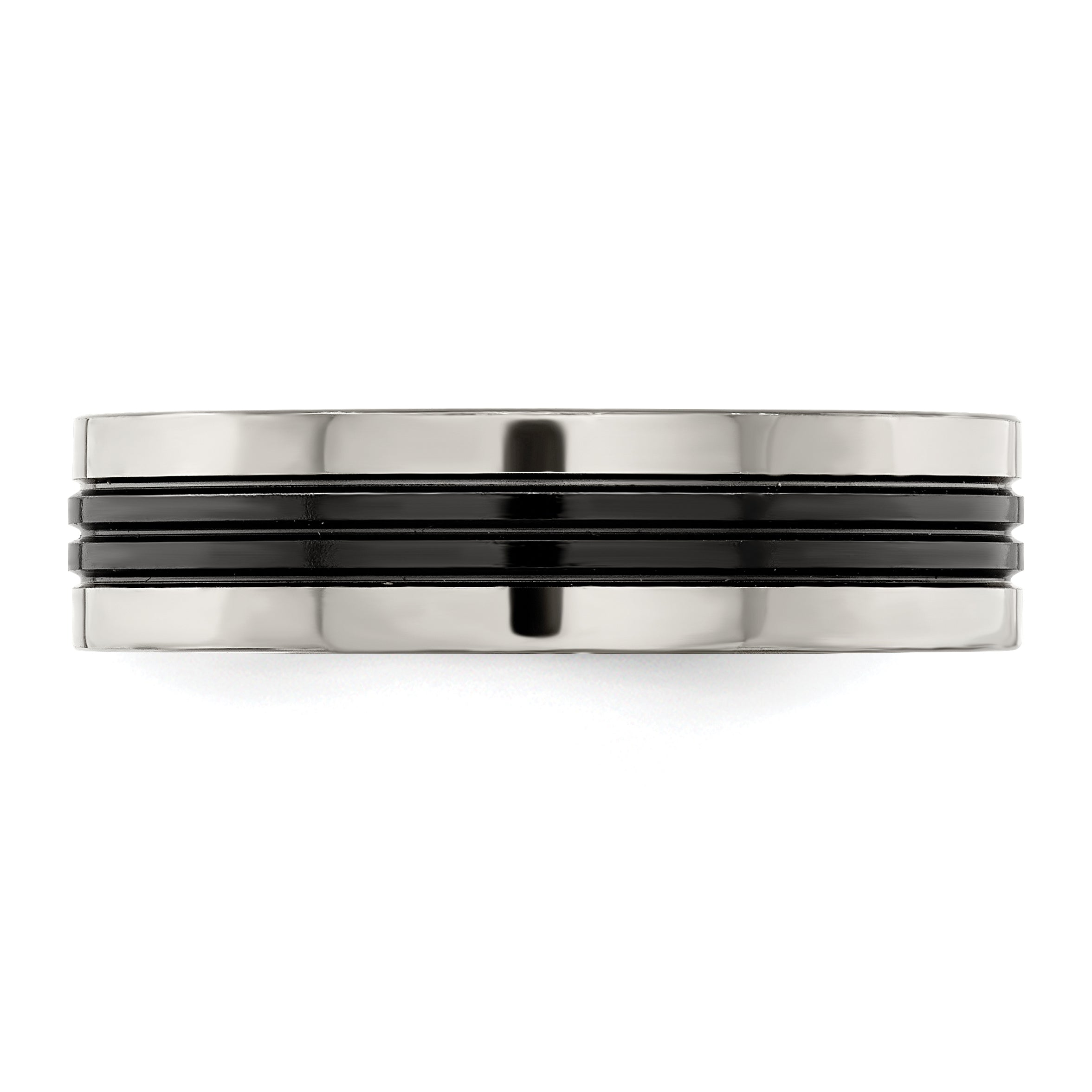 Edward Mirell Grey Titanium/Black Ti Center Grooved 6mm Flat Band - 6