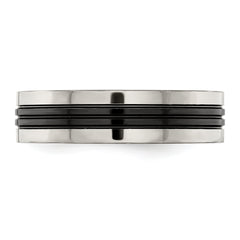 Edward Mirell Grey Titanium/Black Ti Center Grooved 6mm Flat Band - 6