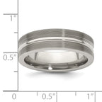 Titanium Wedding Band with Textured Lines and Polished Brushed Finish