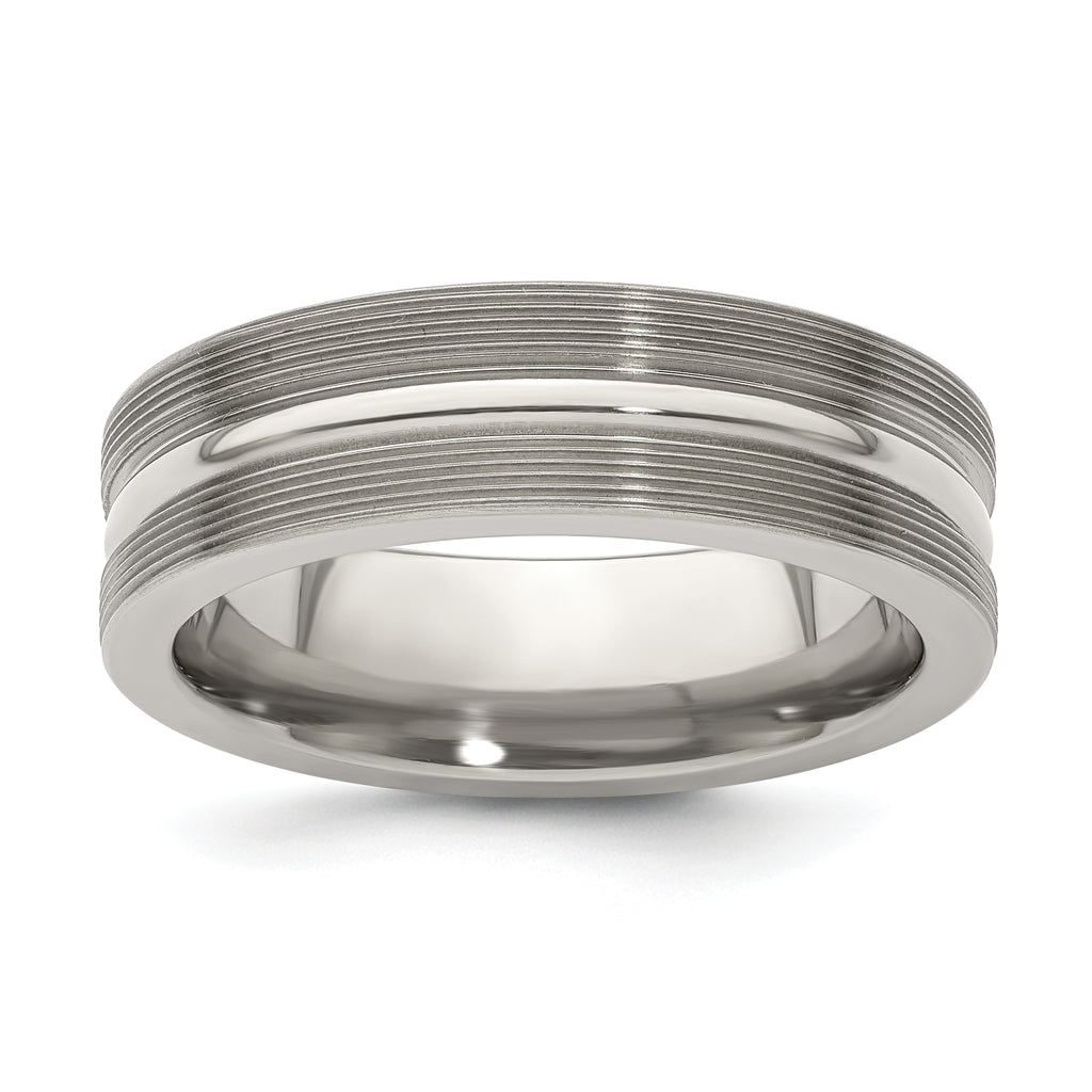 Edward Mirell Titanium Brushed/Polished Textured Lines 7mm Band Size 13