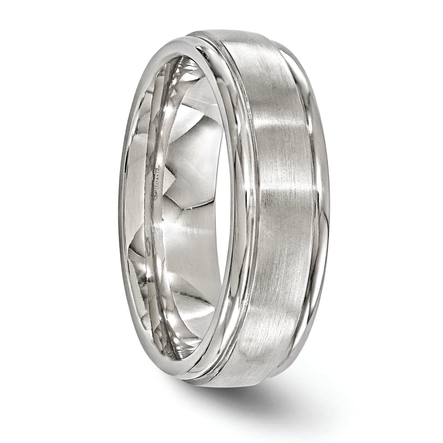 Titanium Wedding Band with Polished Brushed Finish and Engravable Elegance - 7