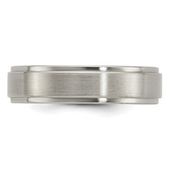 Edward Mirell Titanium Brushed/Polished Flat Step Edge 6mm Band Size 6 - 6