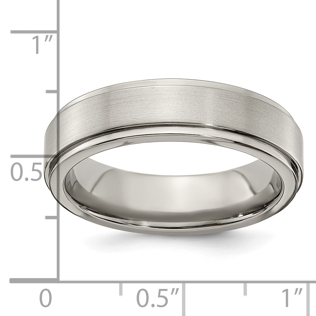 Edward Mirell Titanium Brushed/Polished Flat Step Edge 6mm Band Size 6 - 6