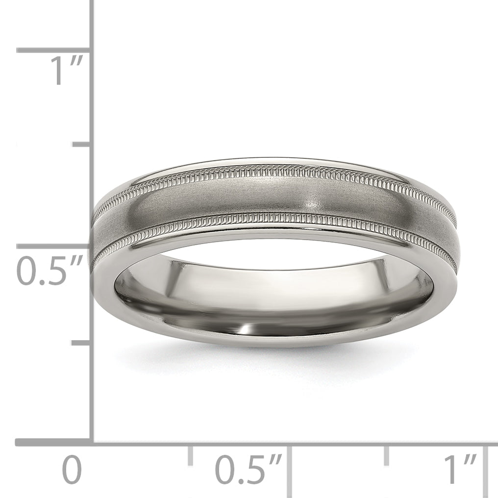 Edward Mirell Titanium Brushed/Polished Tri Dome Milgrain 5mm Band Size 5 - 5