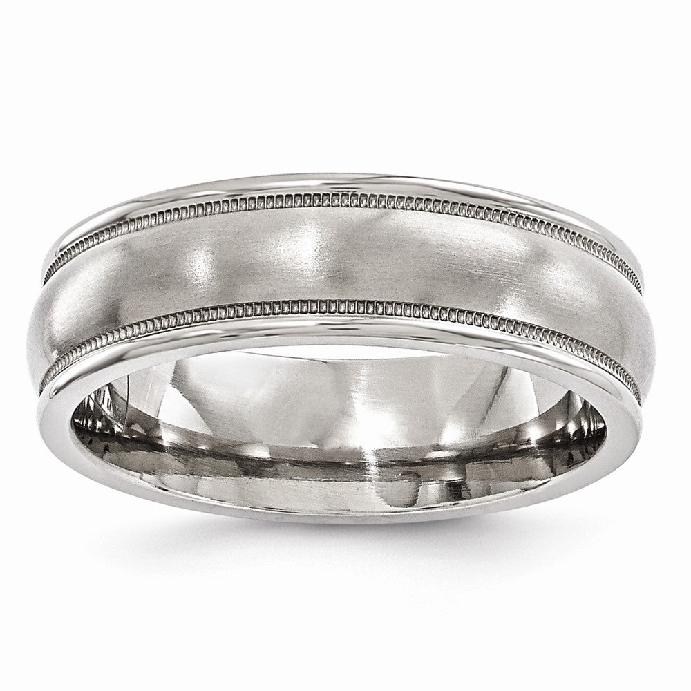Titanium Milgrain Wedding Band with Brushed Polished Finish Engravable Main image