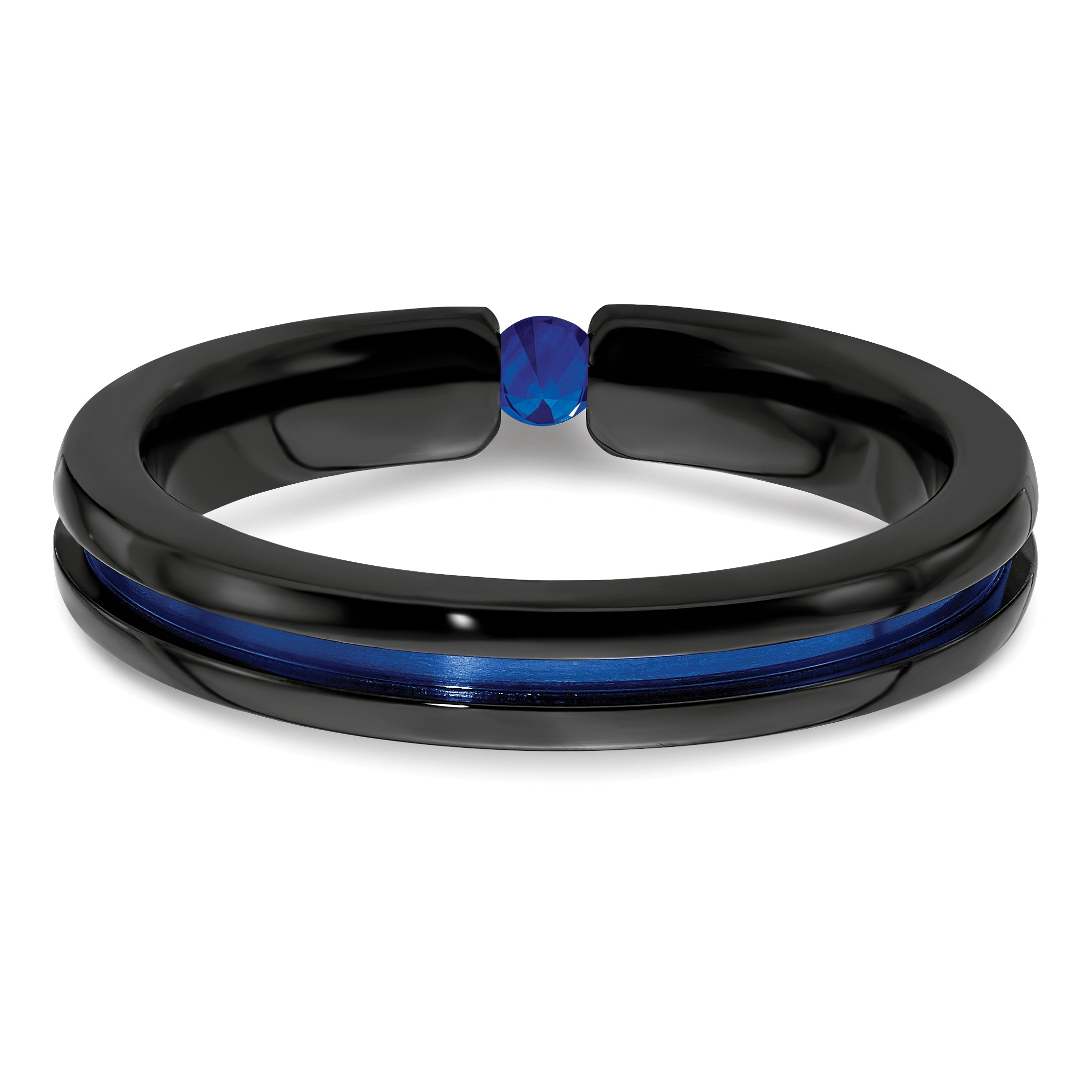 Edward Mirell Titanium Wedding Band with Blue Sapphire & Anodized Accents