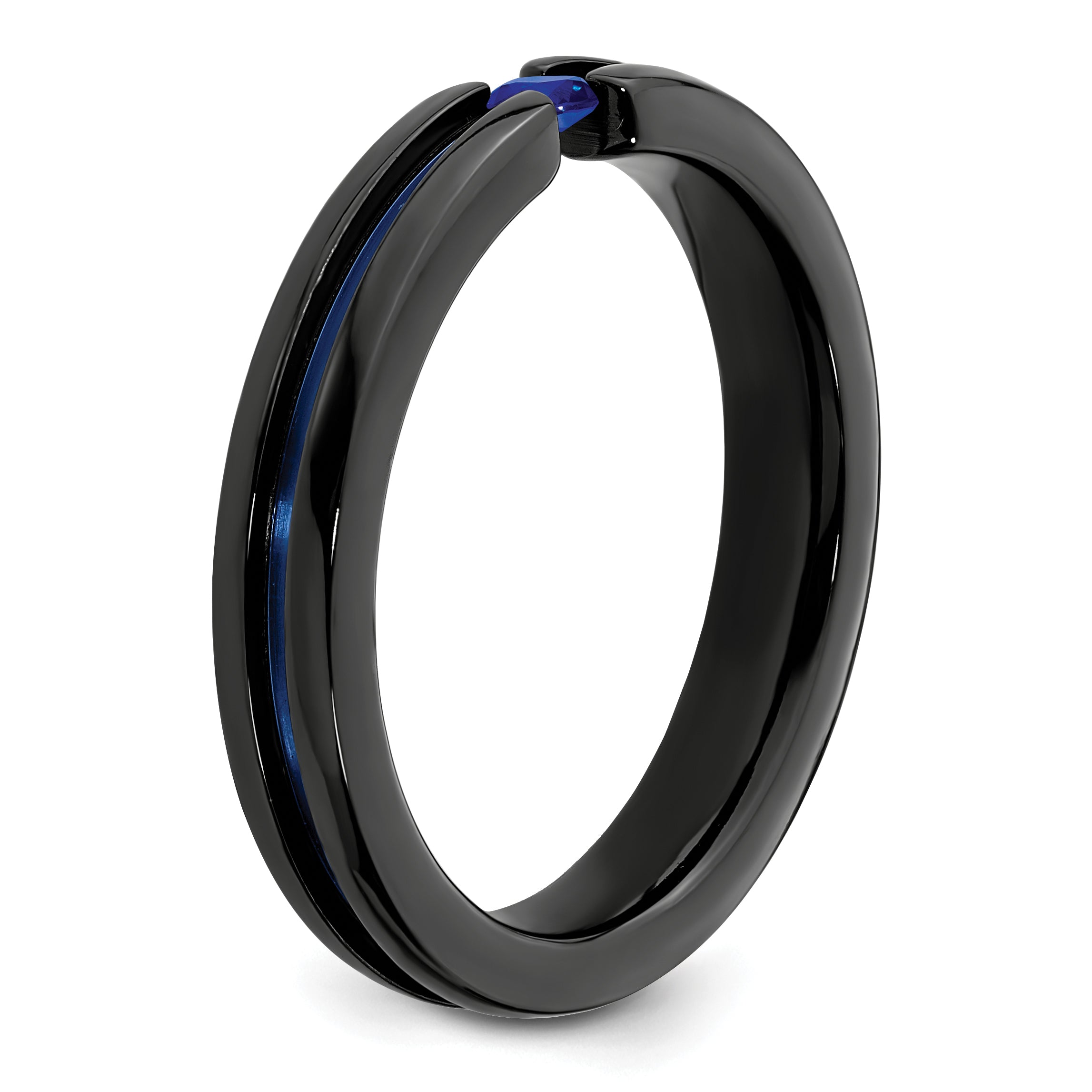 Edward Mirell Titanium Wedding Band with Blue Sapphire & Anodized Accents