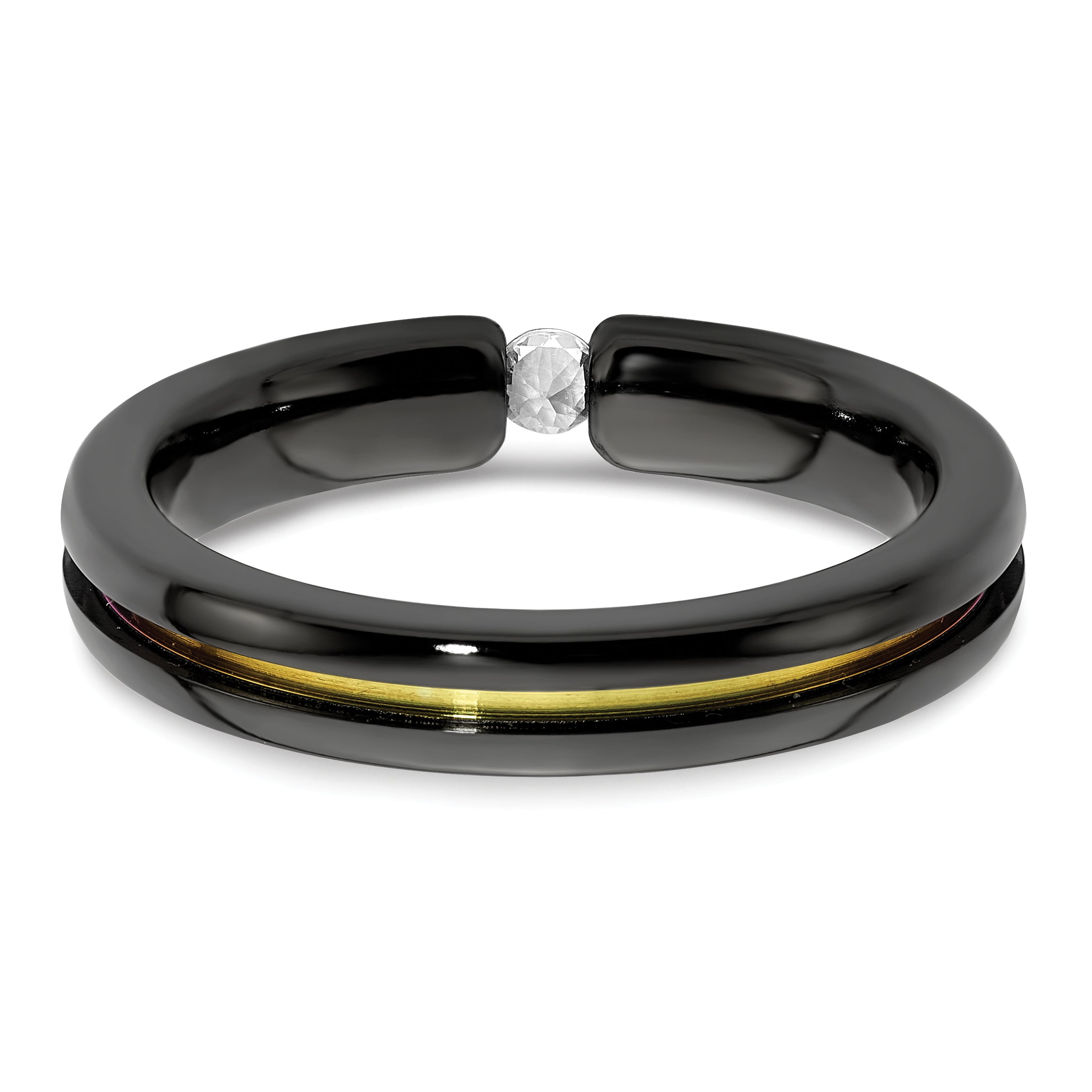 Titanium Wedding Band with White Sapphire Elegant Rainbow Accent