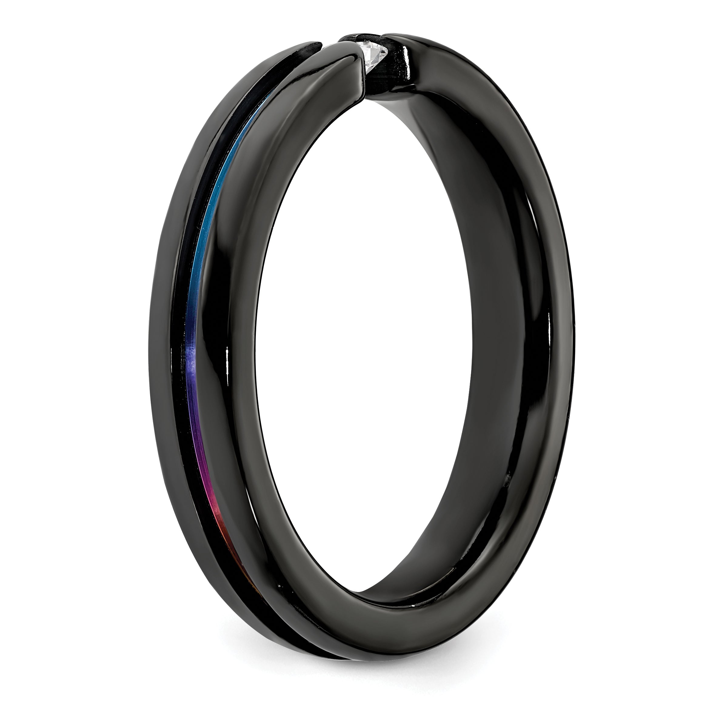 Titanium Wedding Band with White Sapphire Elegant Rainbow Accent
