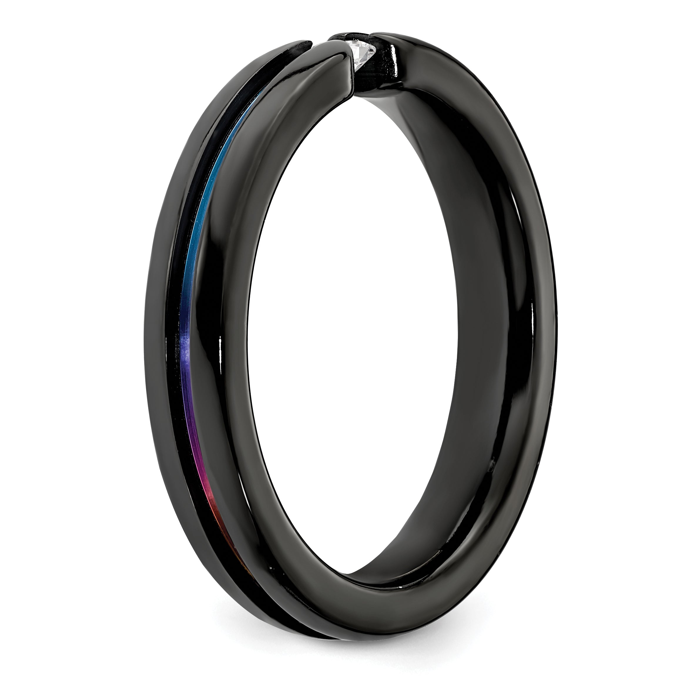 Edward Mirell Black Ti White Sapphire & Rainbow Anodized 4mm Band