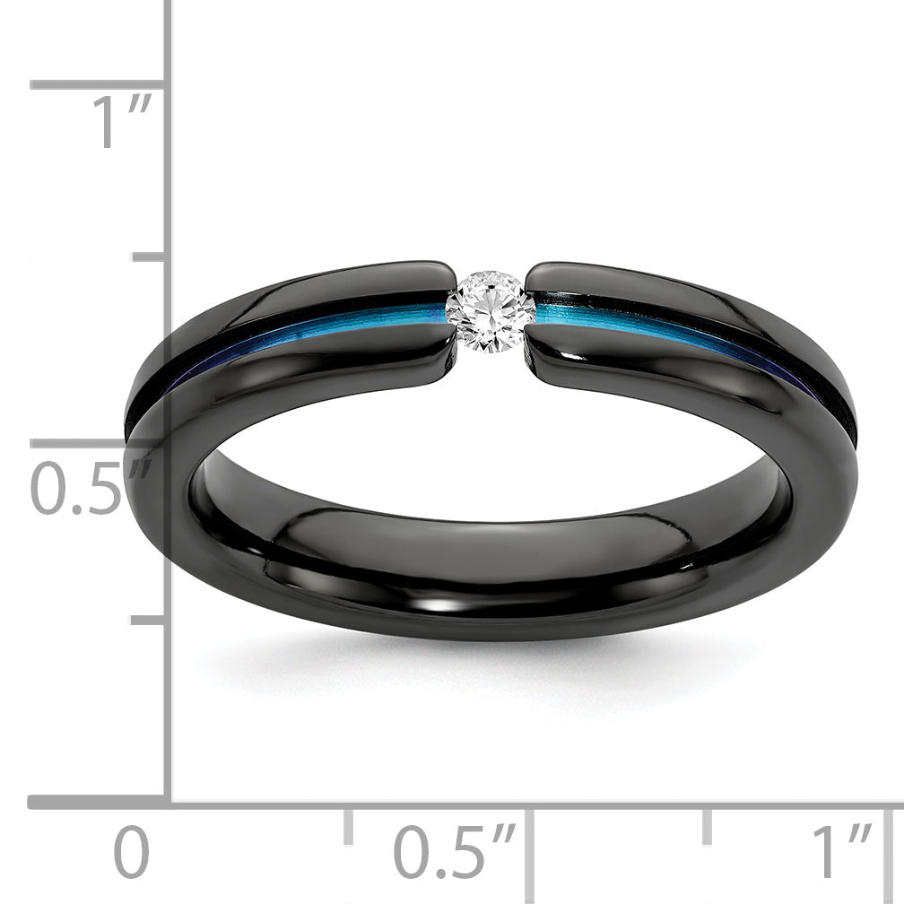 Titanium Wedding Band with White Sapphire Elegant Rainbow Accent