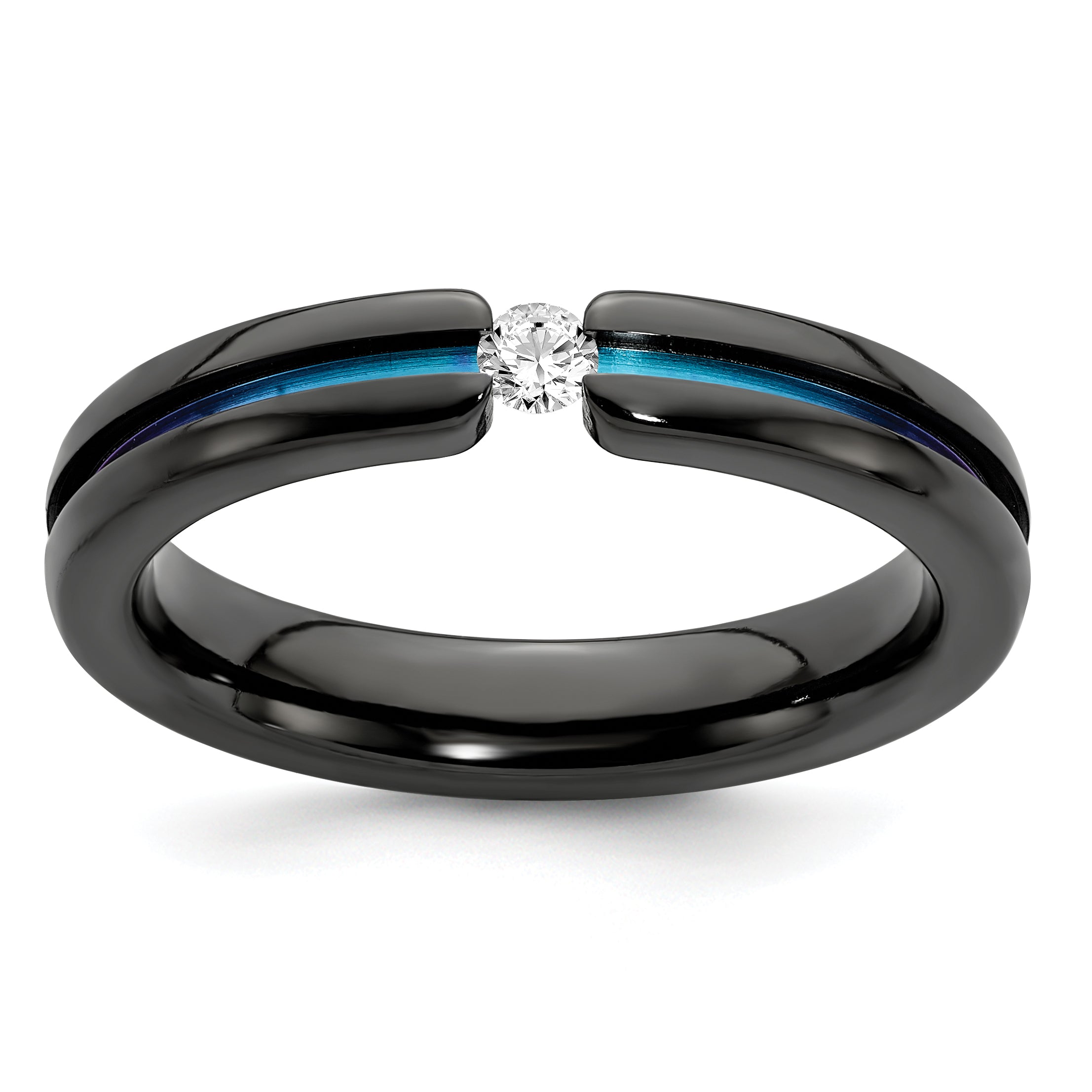 Edward Mirell Black Ti White Sapphire & Rainbow Anodized 4mm Band