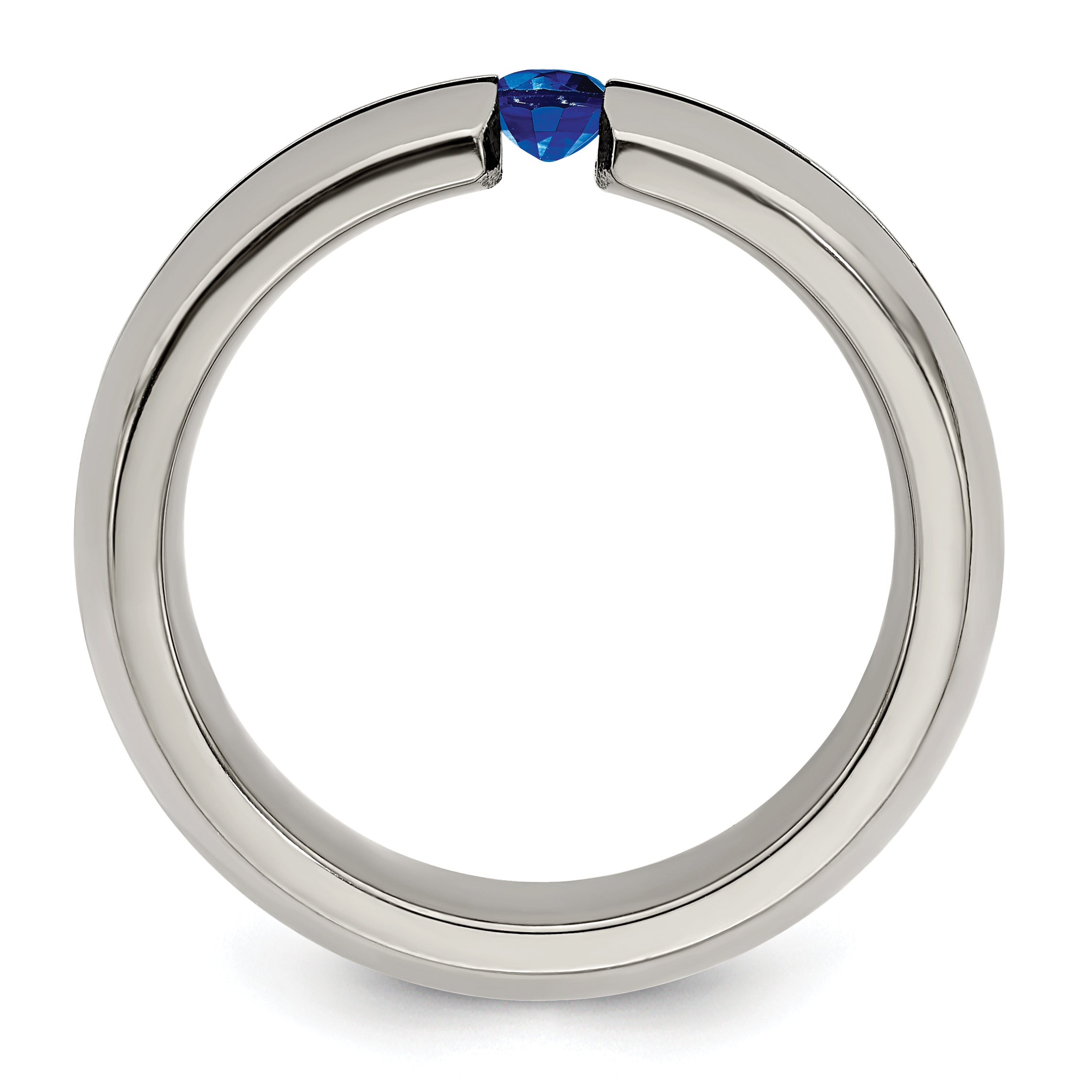 Titanium Sapphire Wedding Band with Blue Anodized Grooved Design