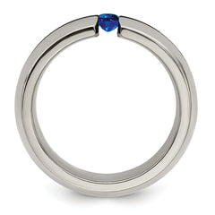 Titanium Sapphire Wedding Band with Blue Anodized Grooved Design