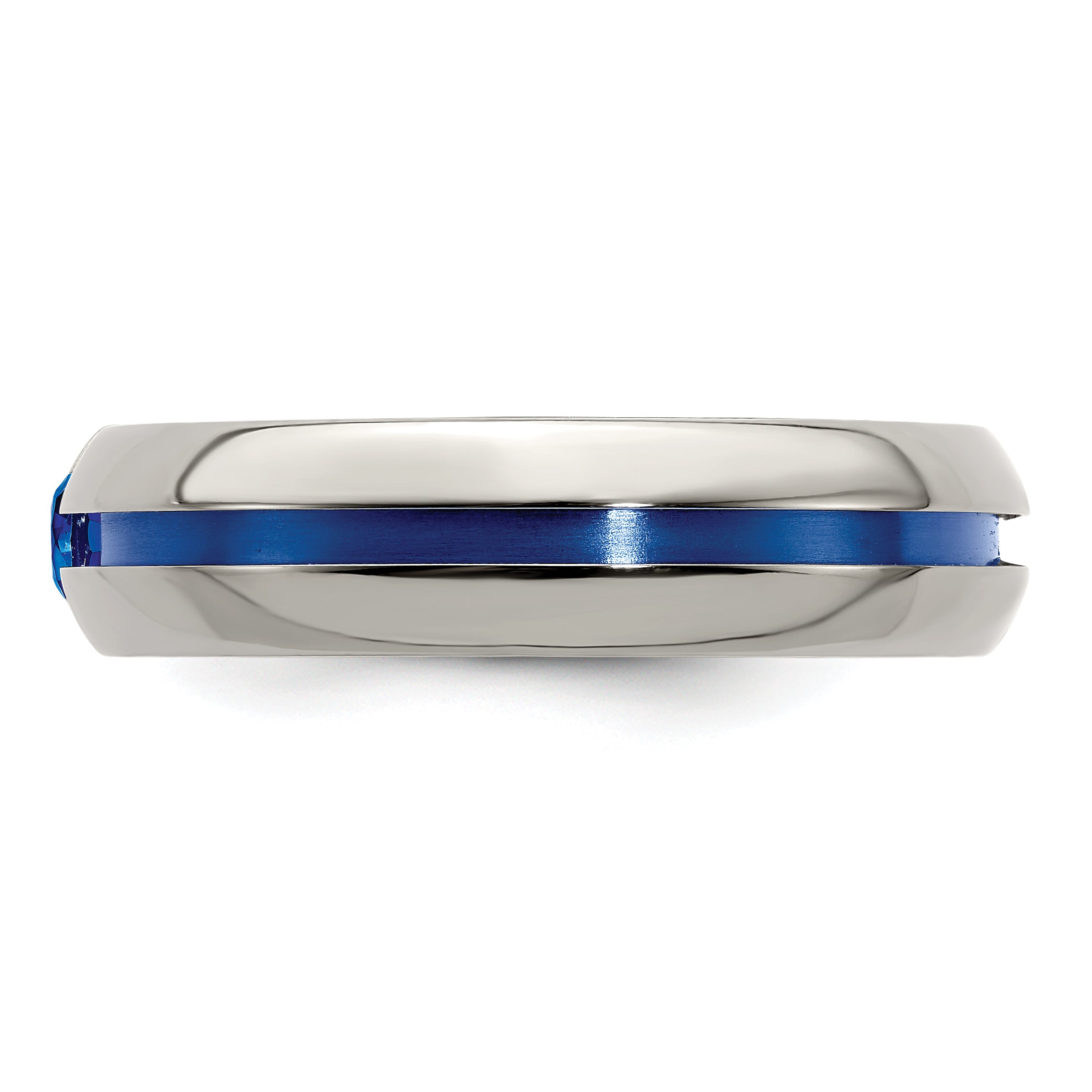Titanium Sapphire Wedding Band with Blue Anodized Grooved Design