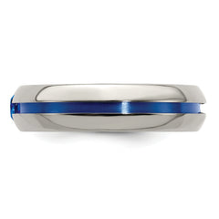 Titanium Sapphire Wedding Band with Blue Anodized Grooved Design