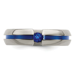 Titanium Sapphire Wedding Band with Blue Anodized Grooved Design
